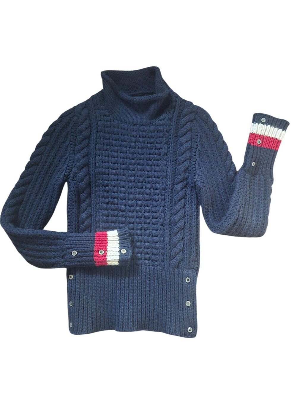 Vintage Thom Browne 100% Cashmere Funnel Neck Sweater Classic 3 Ring Cuffs Small